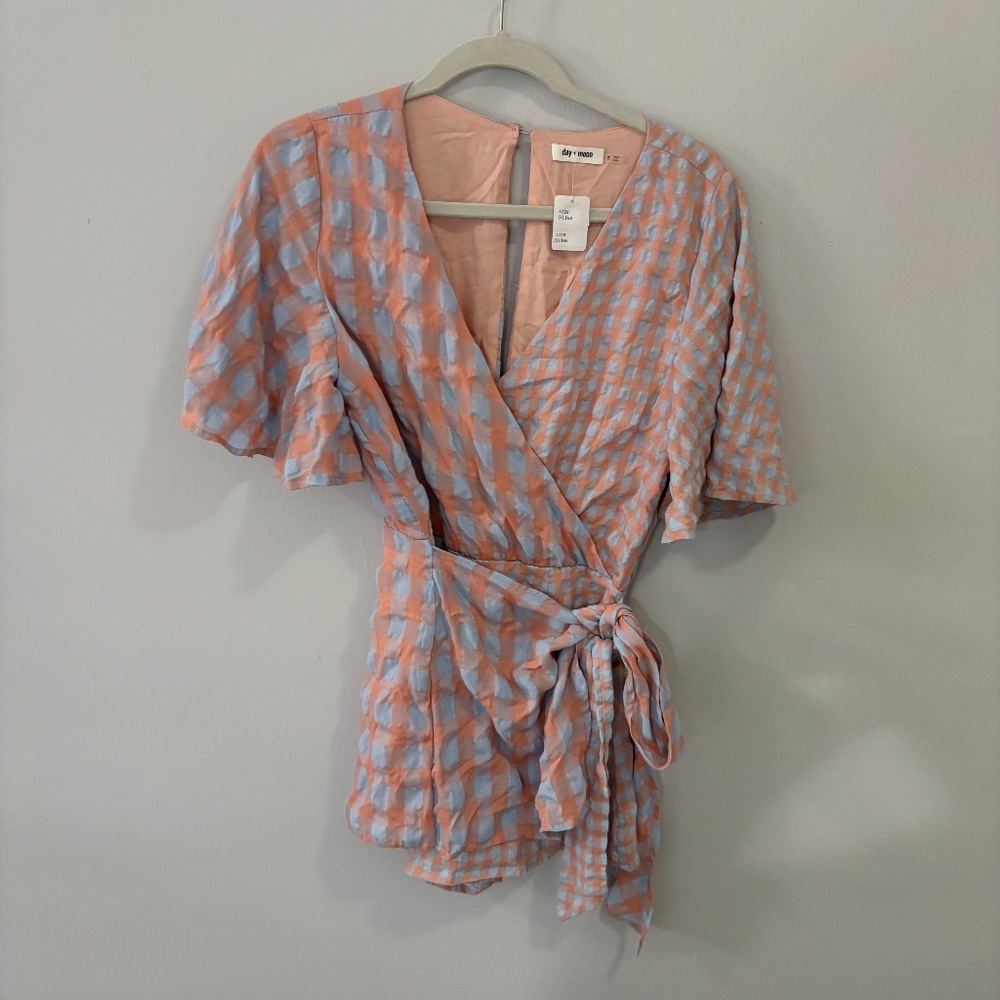 NWT Day & Moon Gingham Wrap Romper Size Small